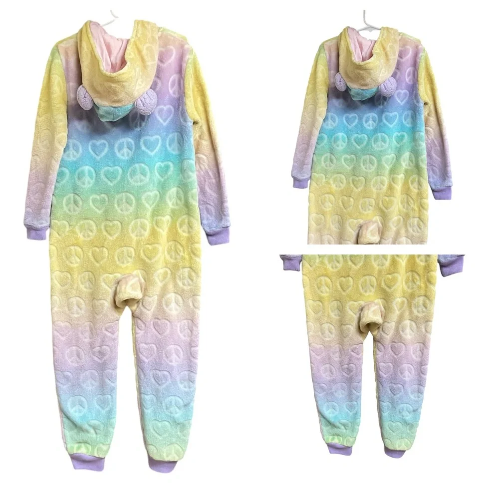 Rainbow Hooded Onesie PJs Leopard Hoodie PJ Onesie Bundle Front Pocket Front Zip